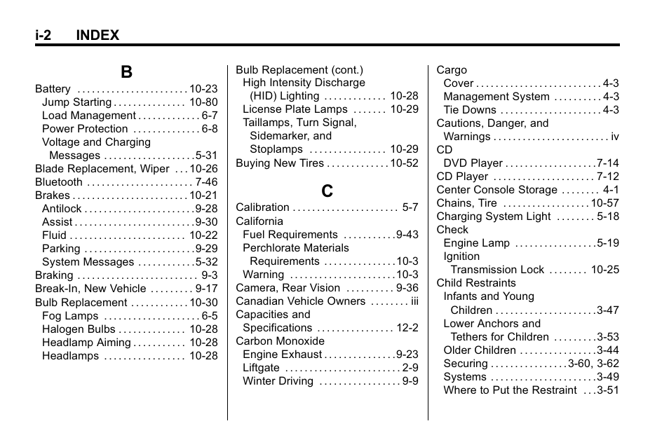 Index_b, Index_c, I-2 index | Buick 2010 Enclave User Manual | Page 430 / 440