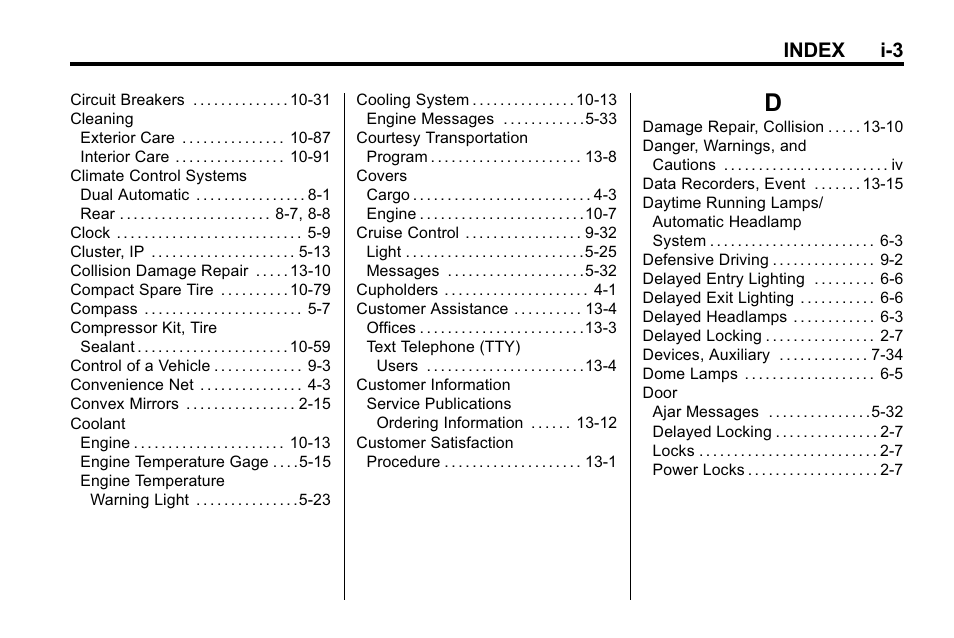 Index_d, Index i-3 | Buick 2010 Enclave User Manual | Page 431 / 440