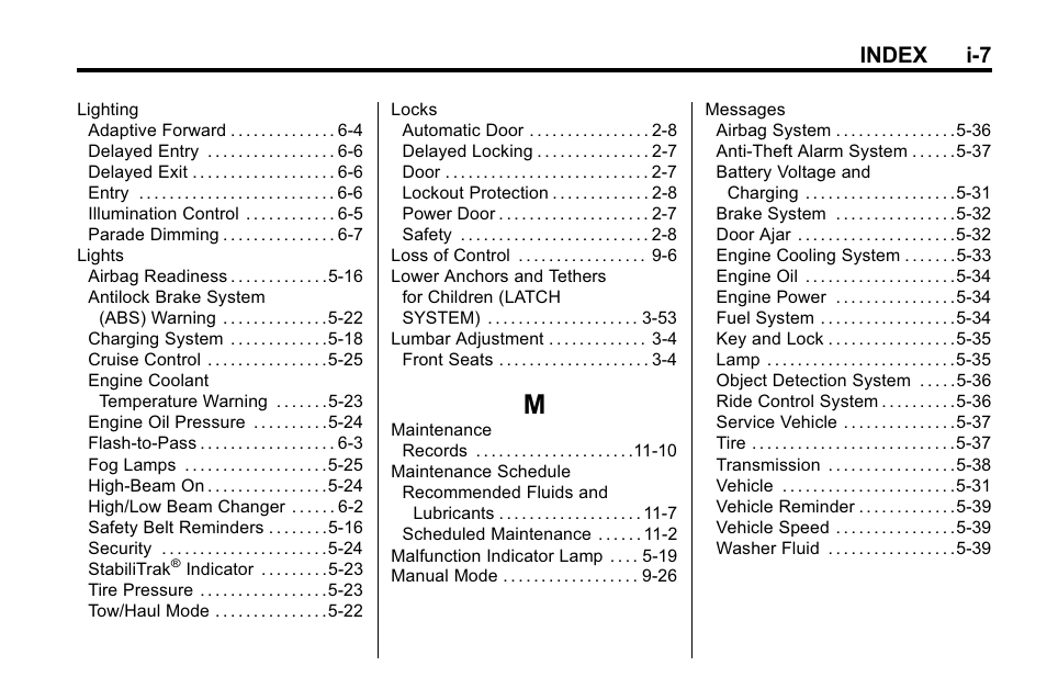Index_m, Index i-7 | Buick 2010 Enclave User Manual | Page 435 / 440
