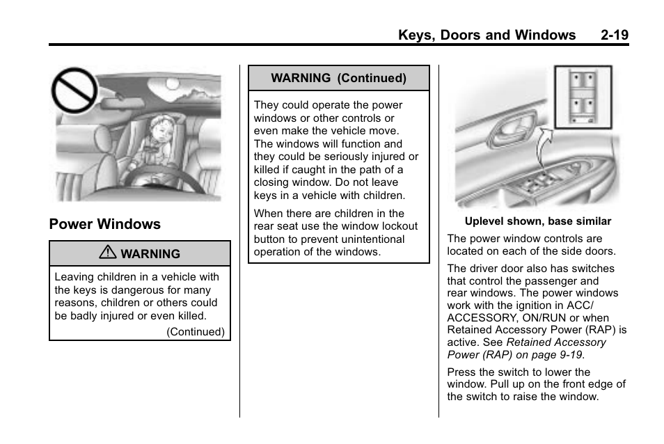 Power windows, Power windows -19 | Buick 2010 Enclave User Manual | Page 47 / 440