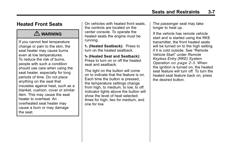 Heated front seats, Heated front seats on, Heated front seats -7 | Buick 2010 Enclave User Manual | Page 57 / 440