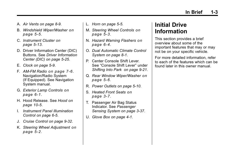 Initial drive information, Initial drive information -3, Additional storage features -3 | Air vents | Buick 2010 Enclave User Manual | Page 9 / 440