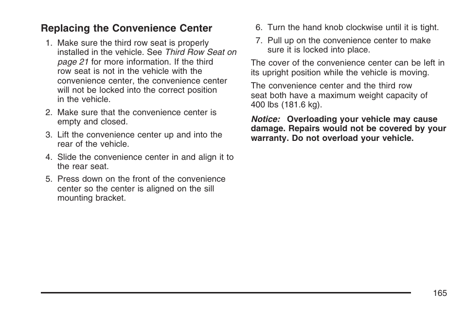 Replacing the convenience center | Buick 2007 Terraza User Manual | Page 165 / 562