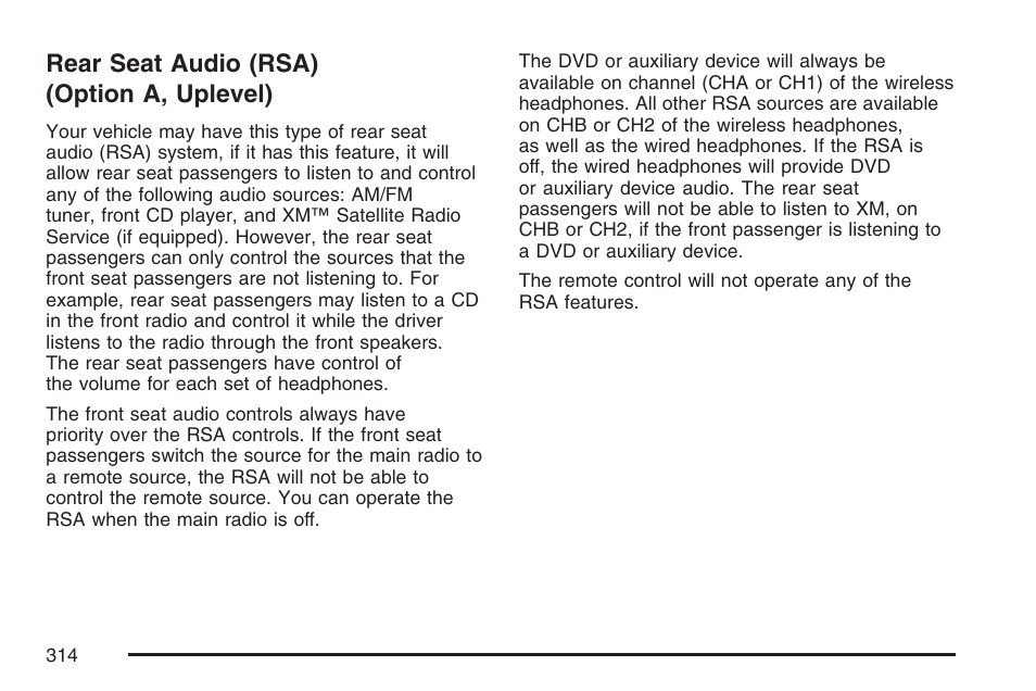 Rear seat audio (rsa) (option a, uplevel), Rear seat audio (rsa), Option a, uplevel) | Buick 2007 Terraza User Manual | Page 314 / 562