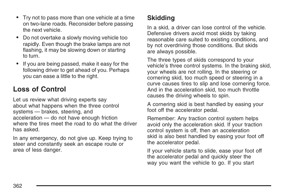 Loss of control | Buick 2007 Terraza User Manual | Page 362 / 562