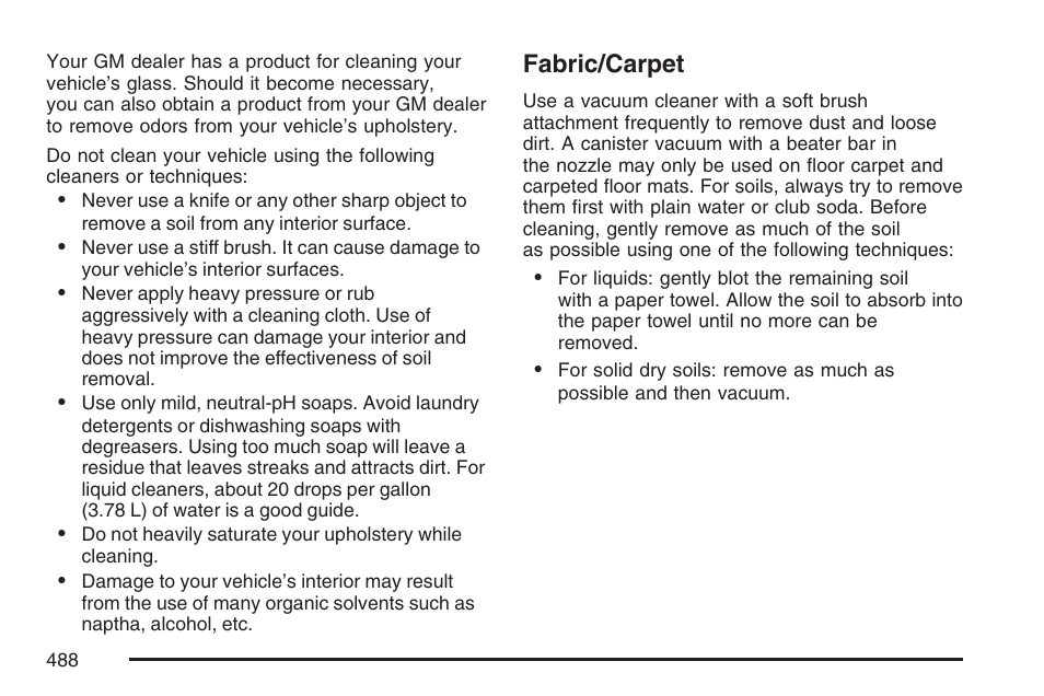 Fabric/carpet | Buick 2007 Terraza User Manual | Page 488 / 562
