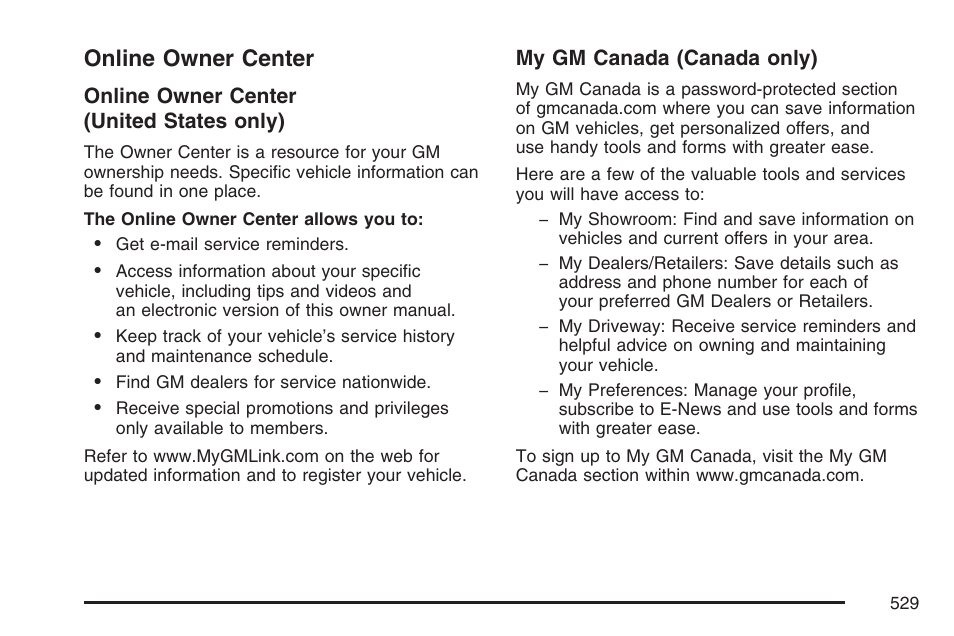 Online owner center | Buick 2007 Terraza User Manual | Page 529 / 562