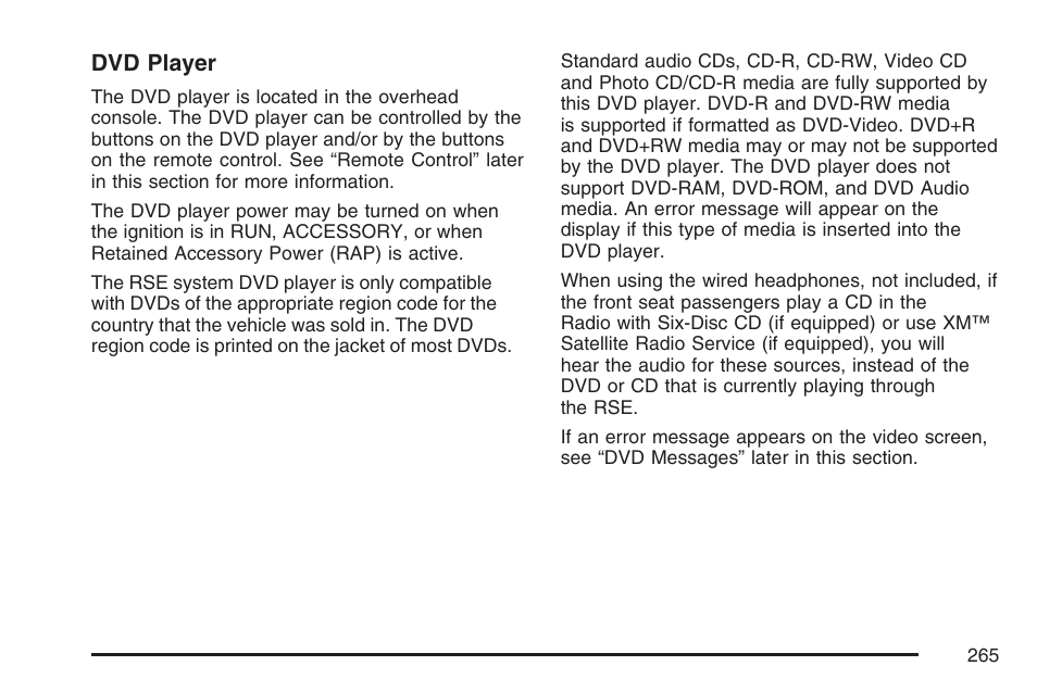 Dvd player | Buick 2007 Rainier User Manual | Page 265 / 534