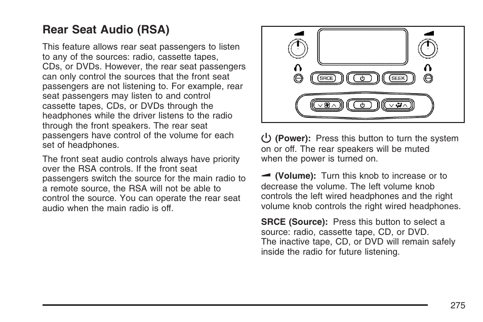 Rear seat audio (rsa) | Buick 2007 Rainier User Manual | Page 275 / 534