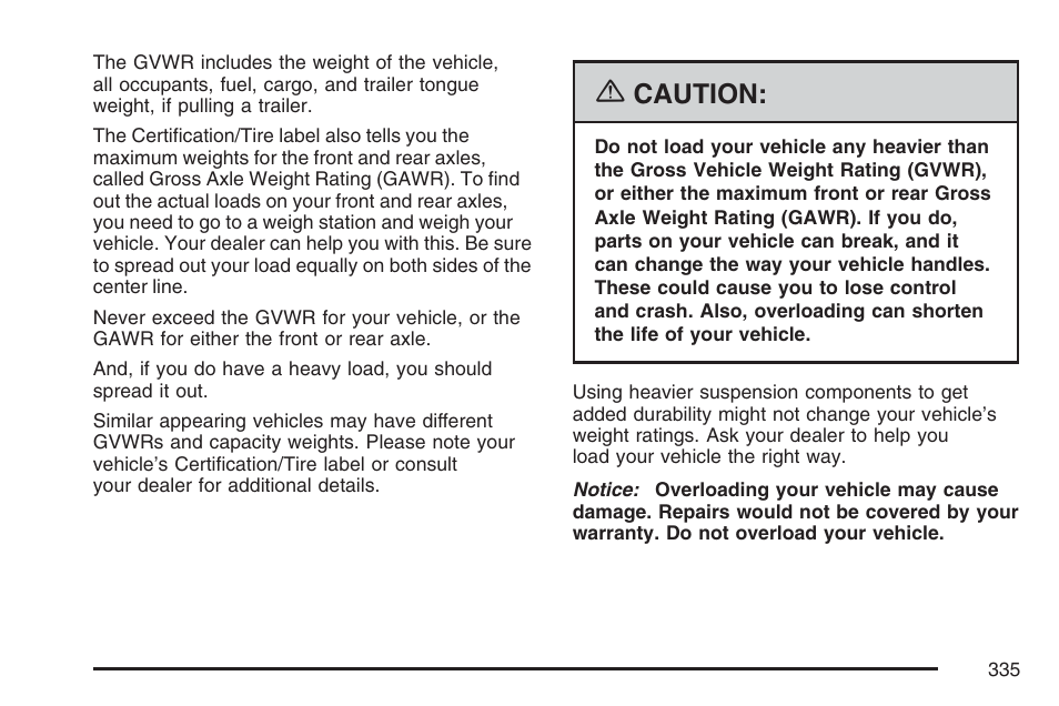 Caution | Buick 2007 Rainier User Manual | Page 335 / 534