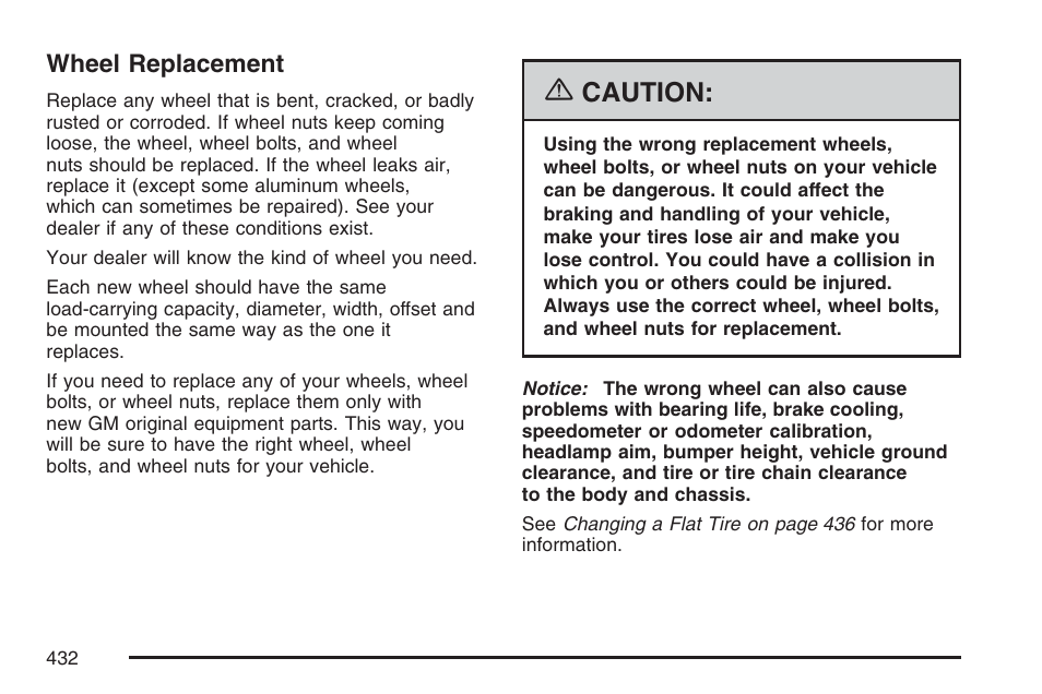 Wheel replacement, Caution | Buick 2007 Rainier User Manual | Page 432 / 534