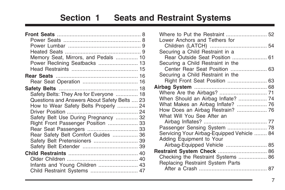 Seats and restraint systems | Buick 2007 Rainier User Manual | Page 7 / 534