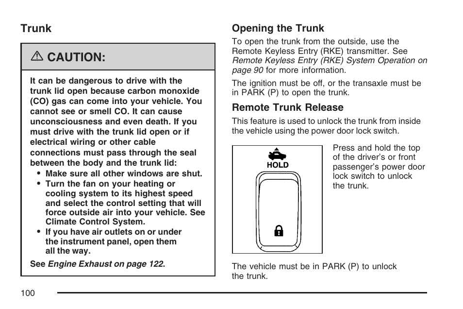 Trunk, Caution | Buick 2007 LaCrosse User Manual | Page 100 / 512