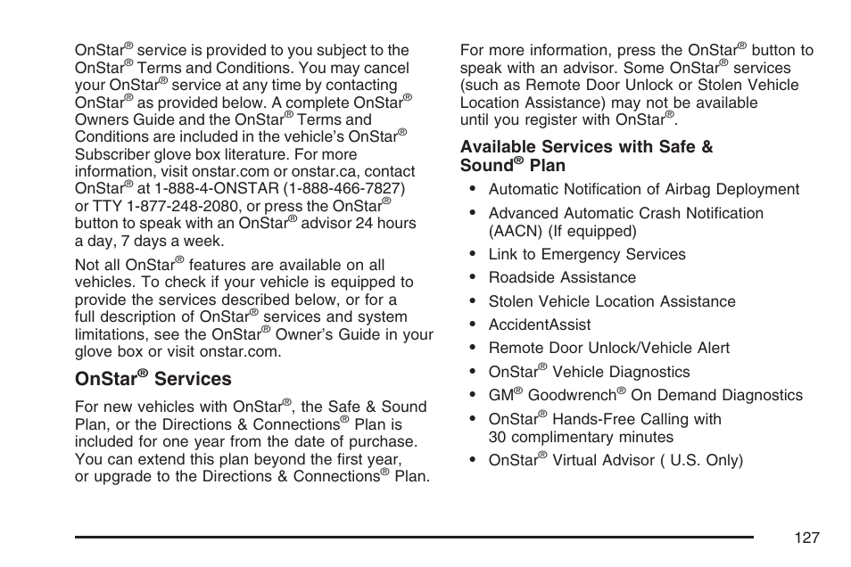 Onstar, Services | Buick 2007 LaCrosse User Manual | Page 127 / 512