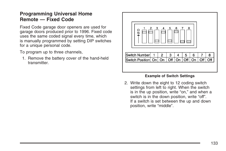 Programming universal home remote — fixed code | Buick 2007 LaCrosse User Manual | Page 133 / 512