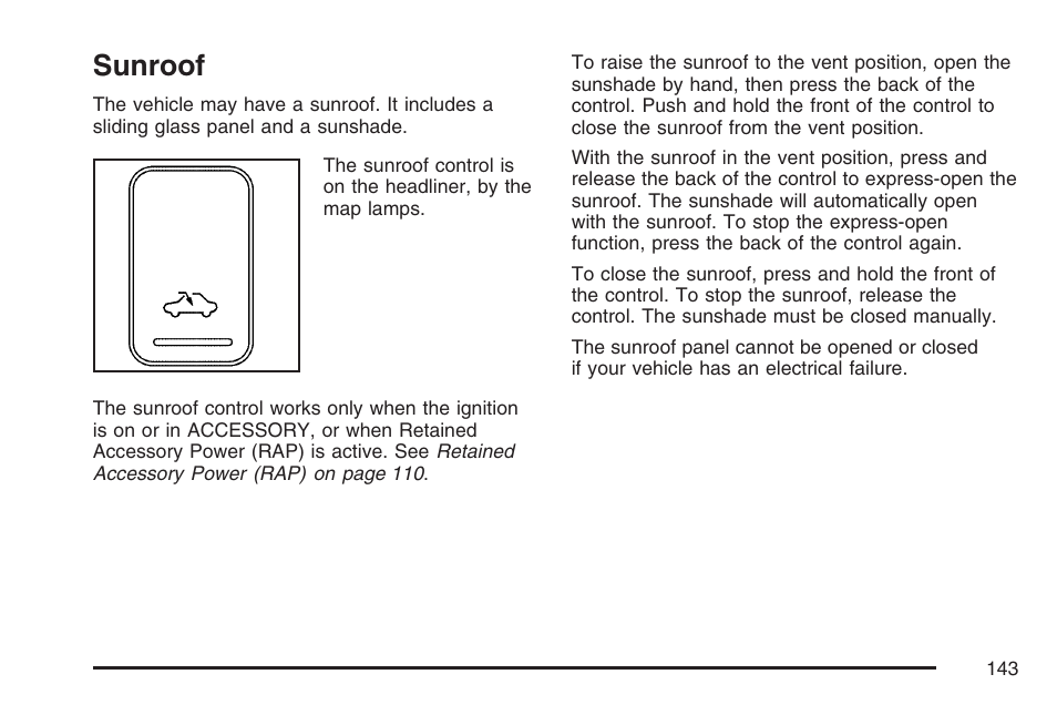 Sunroof | Buick 2007 LaCrosse User Manual | Page 143 / 512