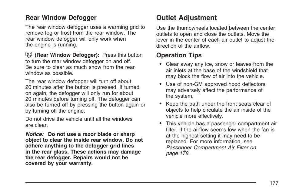 Outlet adjustment | Buick 2007 LaCrosse User Manual | Page 177 / 512