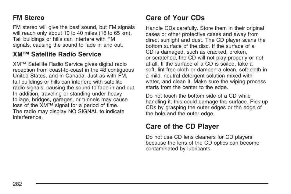 Care of your cds, Care of the cd player, Care of your cds care of the cd player | Buick 2007 LaCrosse User Manual | Page 282 / 512