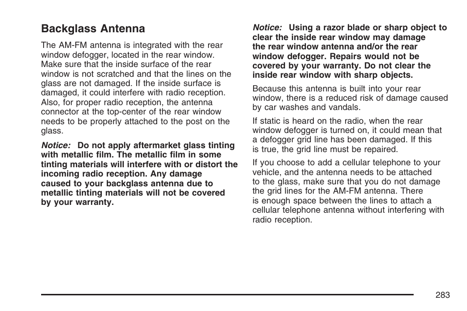 Backglass antenna | Buick 2007 LaCrosse User Manual | Page 283 / 512