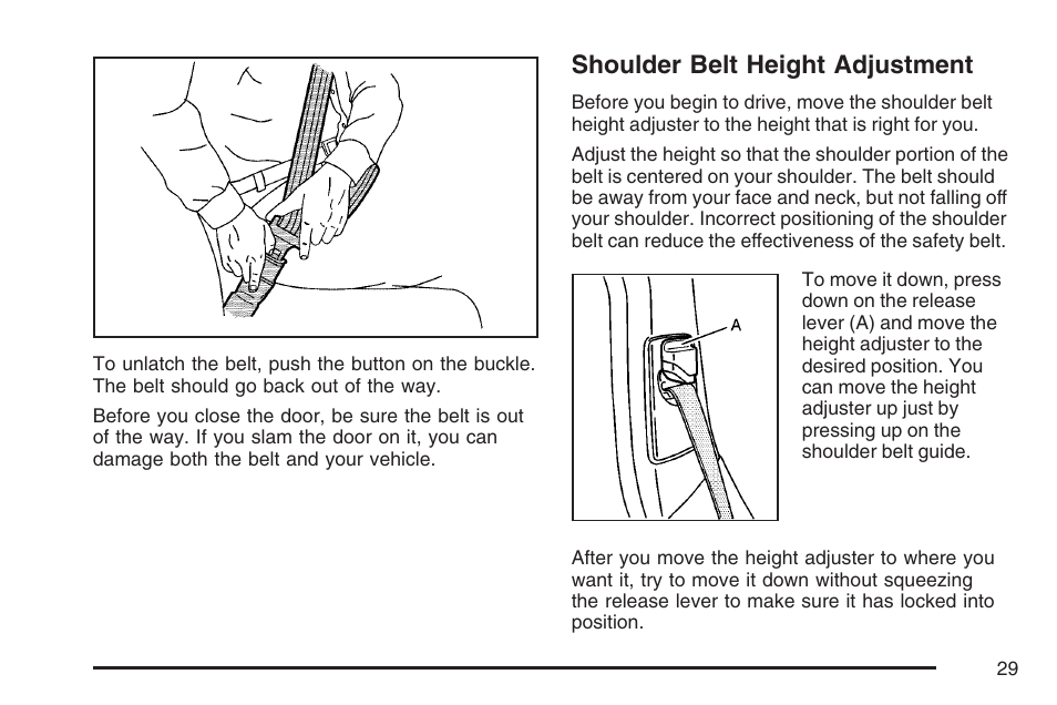 Shoulder belt height adjustment | Buick 2007 LaCrosse User Manual | Page 29 / 512
