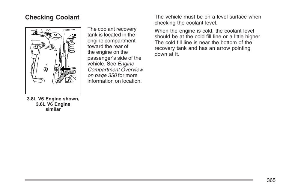 Checking coolant | Buick 2007 LaCrosse User Manual | Page 365 / 512
