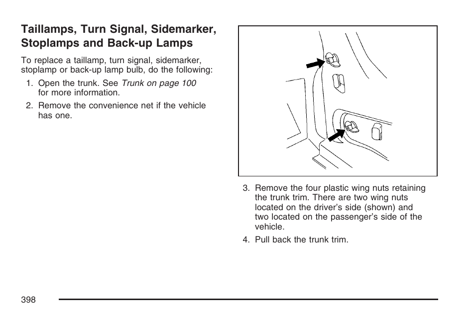 Taillamps, turn signal, sidemarker, Stoplamps and back-up lamps | Buick 2007 LaCrosse User Manual | Page 398 / 512