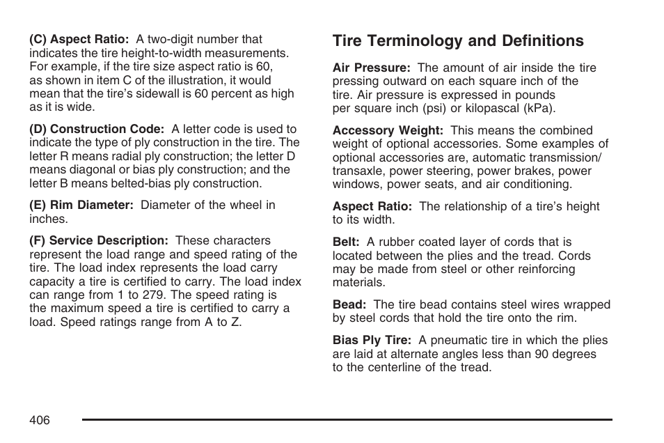 Tire terminology and definitions | Buick 2007 LaCrosse User Manual | Page 406 / 512