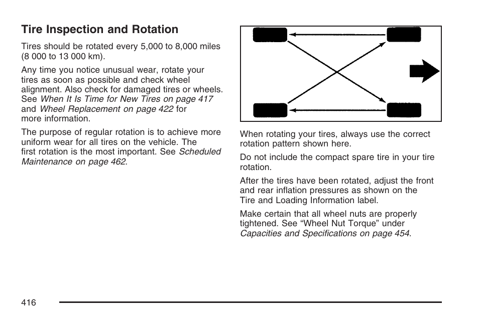 Tire inspection and rotation | Buick 2007 LaCrosse User Manual | Page 416 / 512