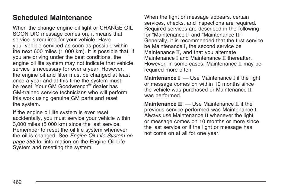 Scheduled maintenance | Buick 2007 LaCrosse User Manual | Page 462 / 512