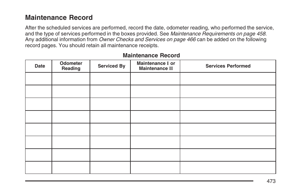 Maintenance record | Buick 2007 LaCrosse User Manual | Page 473 / 512