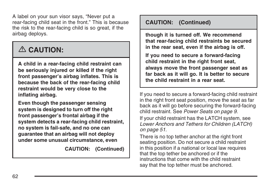 Caution | Buick 2007 LaCrosse User Manual | Page 62 / 512