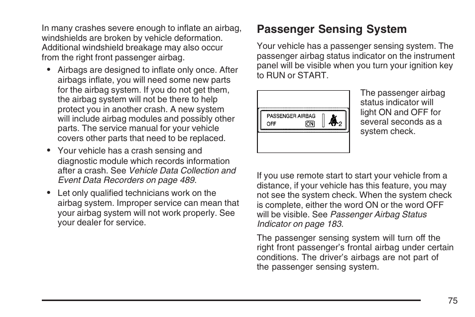 Passenger sensing system | Buick 2007 LaCrosse User Manual | Page 75 / 512
