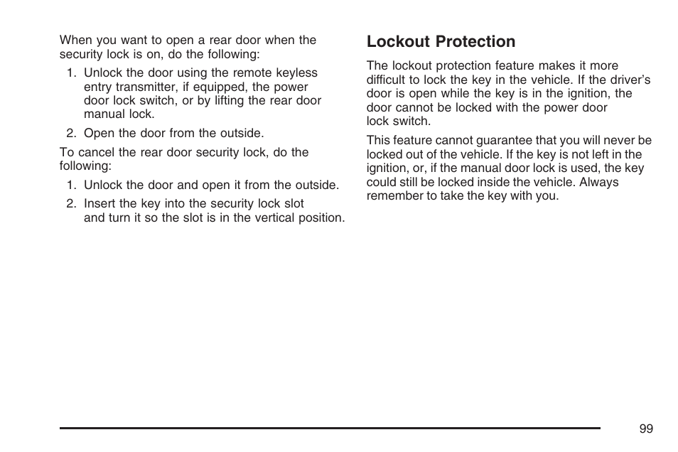 Lockout protection | Buick 2007 LaCrosse User Manual | Page 99 / 512