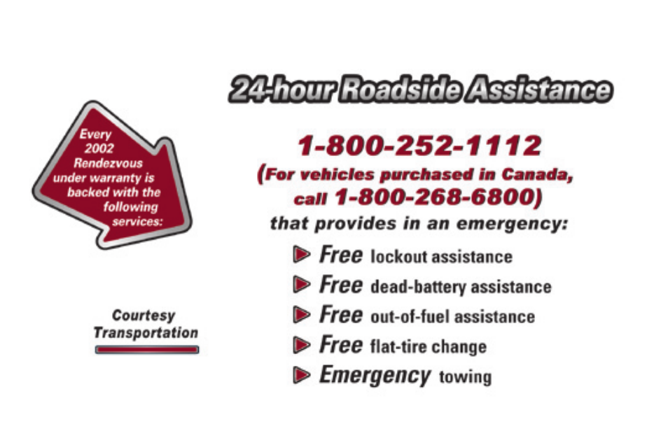 Hour roadside assistance | Buick 2002 Rendezvous User Manual | Page 2 / 455