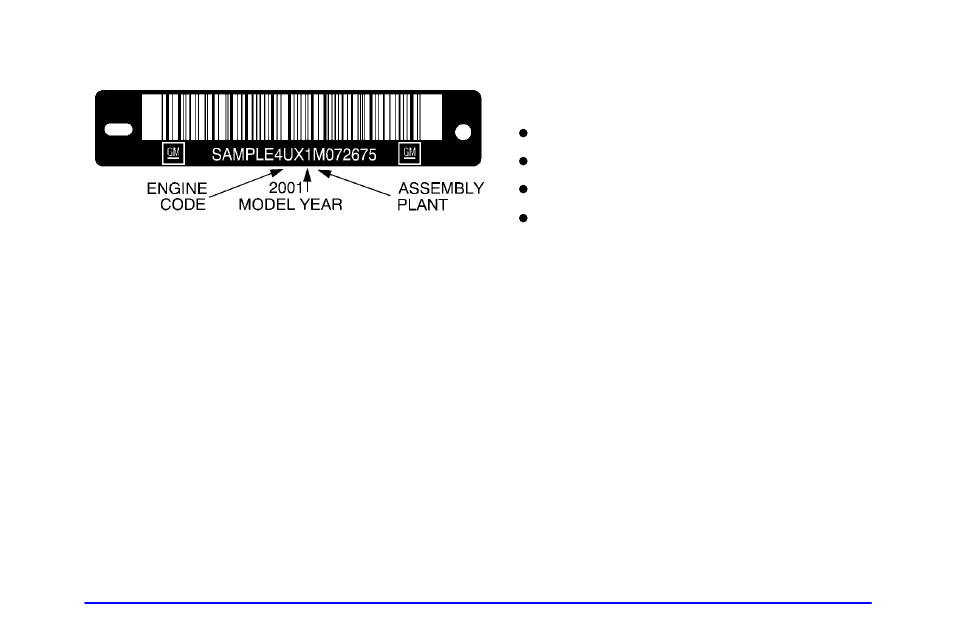 Vehicle identification number (vin), Engine identification, Service parts identification label | Buick 2001 Park Avenue User Manual | Page 328 / 392