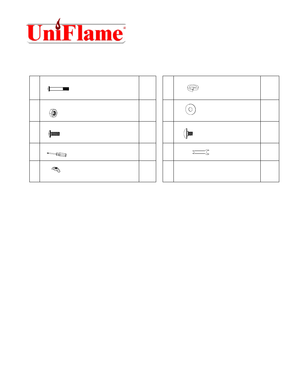 Illustrated hardware list | Uniflame SC2001-1S User Manual | Page 4 / 11