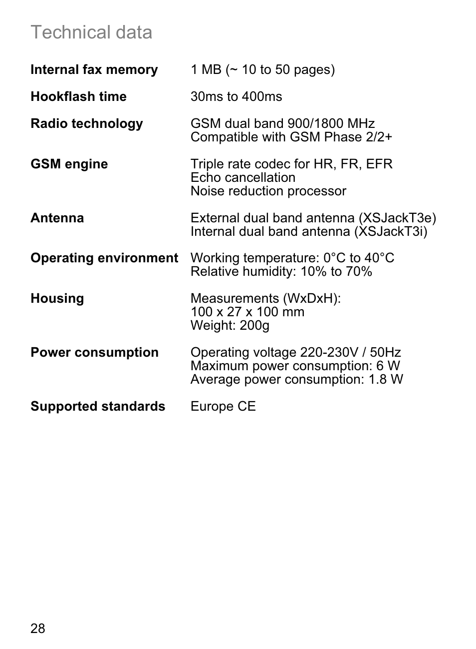 Technical data | 4G Systems XSJack T3e User Manual | Page 28 / 33