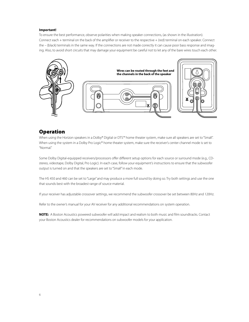 Operation | Boston Acoustics Horizon Series HS225 User Manual | Page 6 / 8