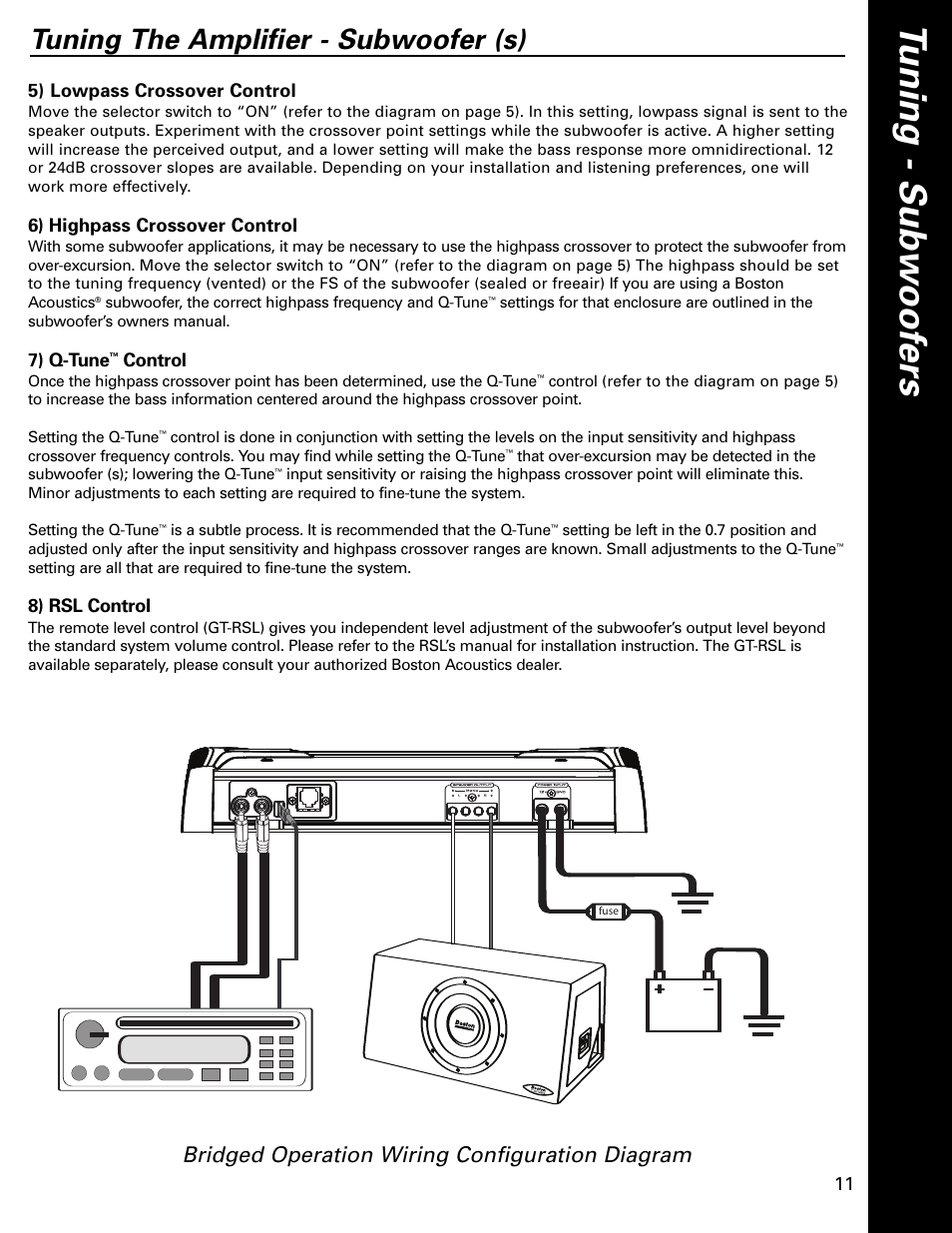 Tuning the amplifier - subwoofer (s) | Boston Acoustics GT-2200 User Manual | Page 11 / 12