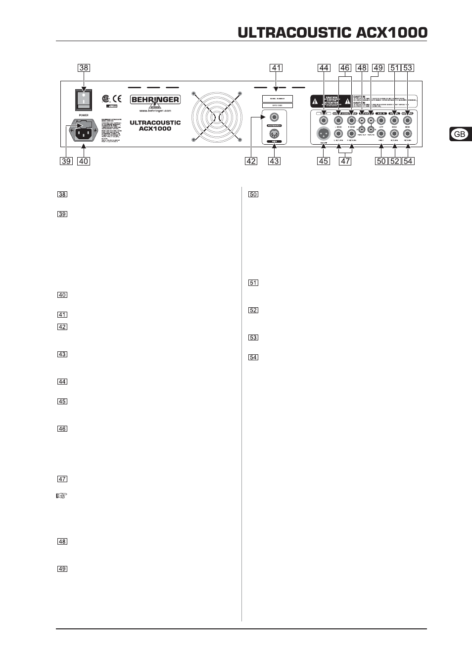 2 rear panel, Ultracoustic acx1000 | Behringer Ultracoustic ACX1000 User Manual | Page 9 / 15