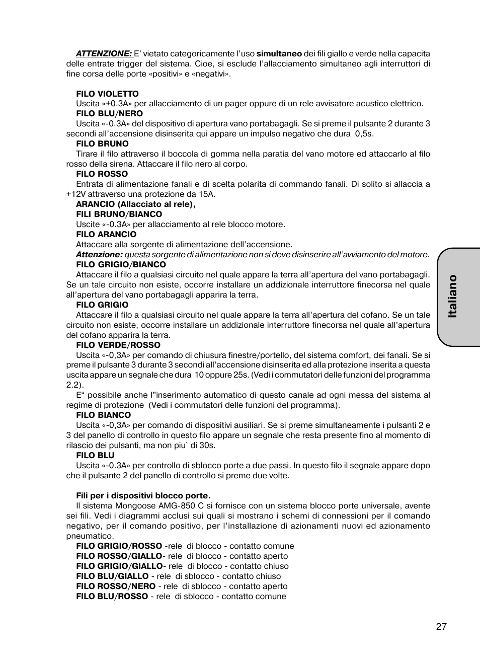 Italiano | Mongoose AMG 850 C User Manual | Page 27 / 58