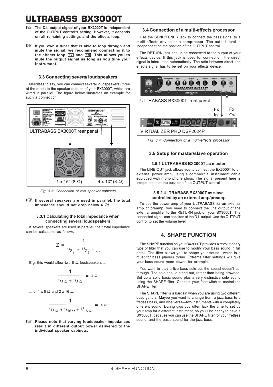 Ultrabass bx3000t, Shape function | Behringer Ultrabass BX3000T User Manual | Page 8 / 11