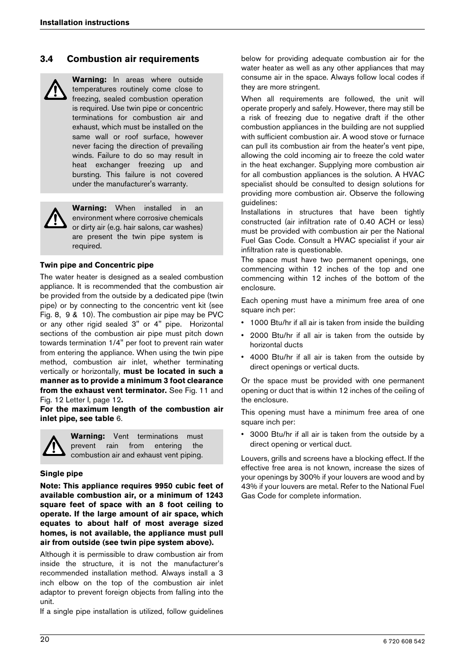 4 combustion air requirements | Bosch GWH 2700 ES LP User Manual | Page 20 / 60