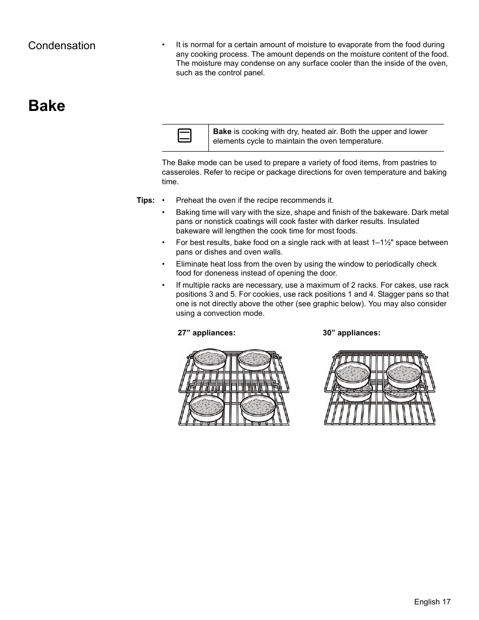 Condensation, Bake, Tips | Bosch HBL34 User Manual | Page 20 / 120