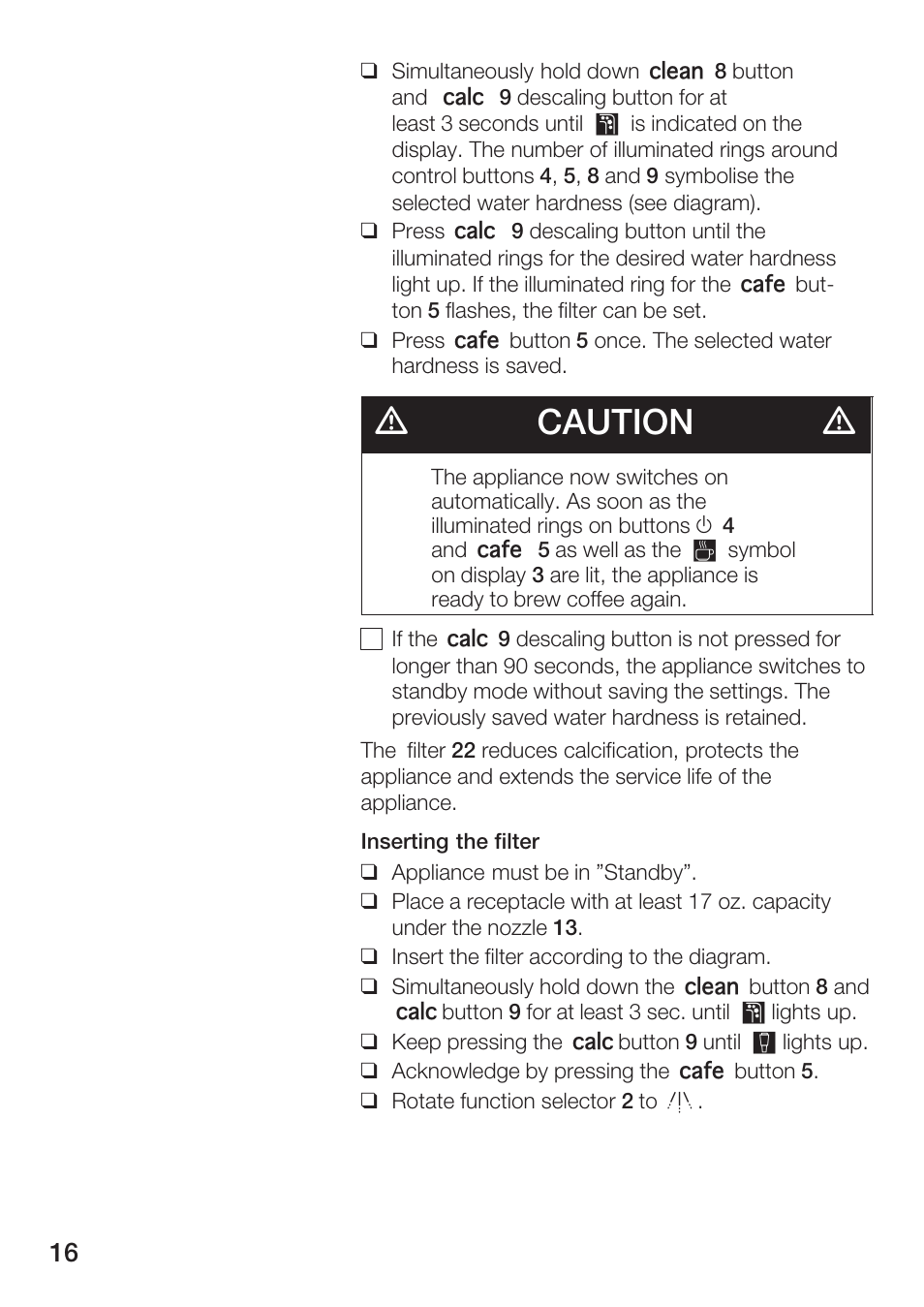 Dcaution d | Bosch TCA 6001 UC User Manual | Page 16 / 91