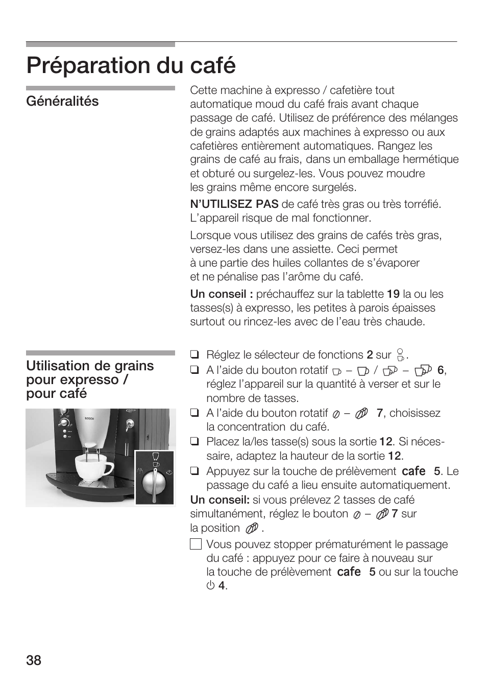 Préparation du café | Bosch TCA 6001 UC User Manual | Page 38 / 91