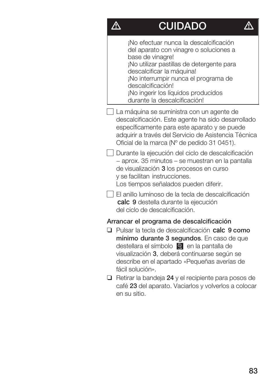 Dcuidado d | Bosch TCA 6001 UC User Manual | Page 83 / 91