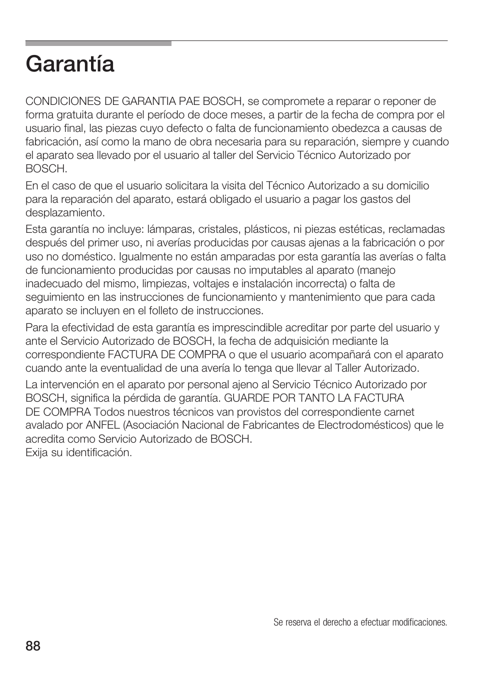 Garantía | Bosch TCA 6001 UC User Manual | Page 88 / 91