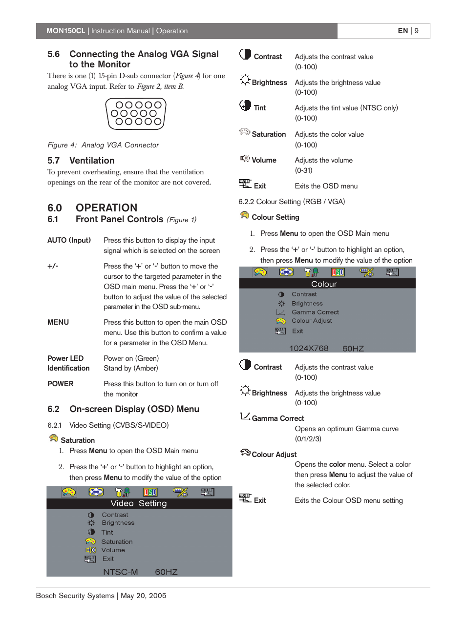 0 operation | Bosch MON150CL User Manual | Page 9 / 16