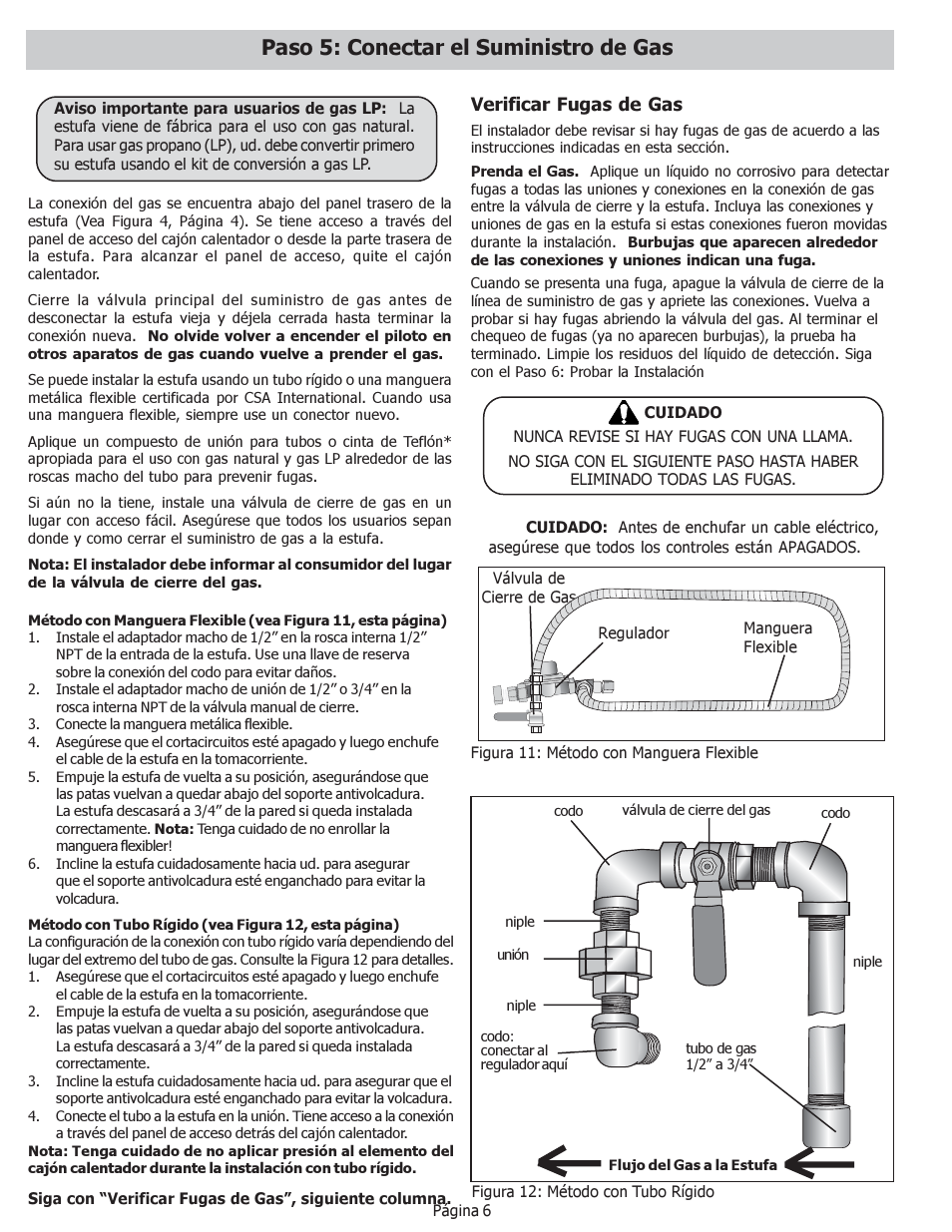 Paso 5: conectar el suministro de gas, Verificar fugas de gas | Bosch HDS256U User Manual | Page 23 / 24